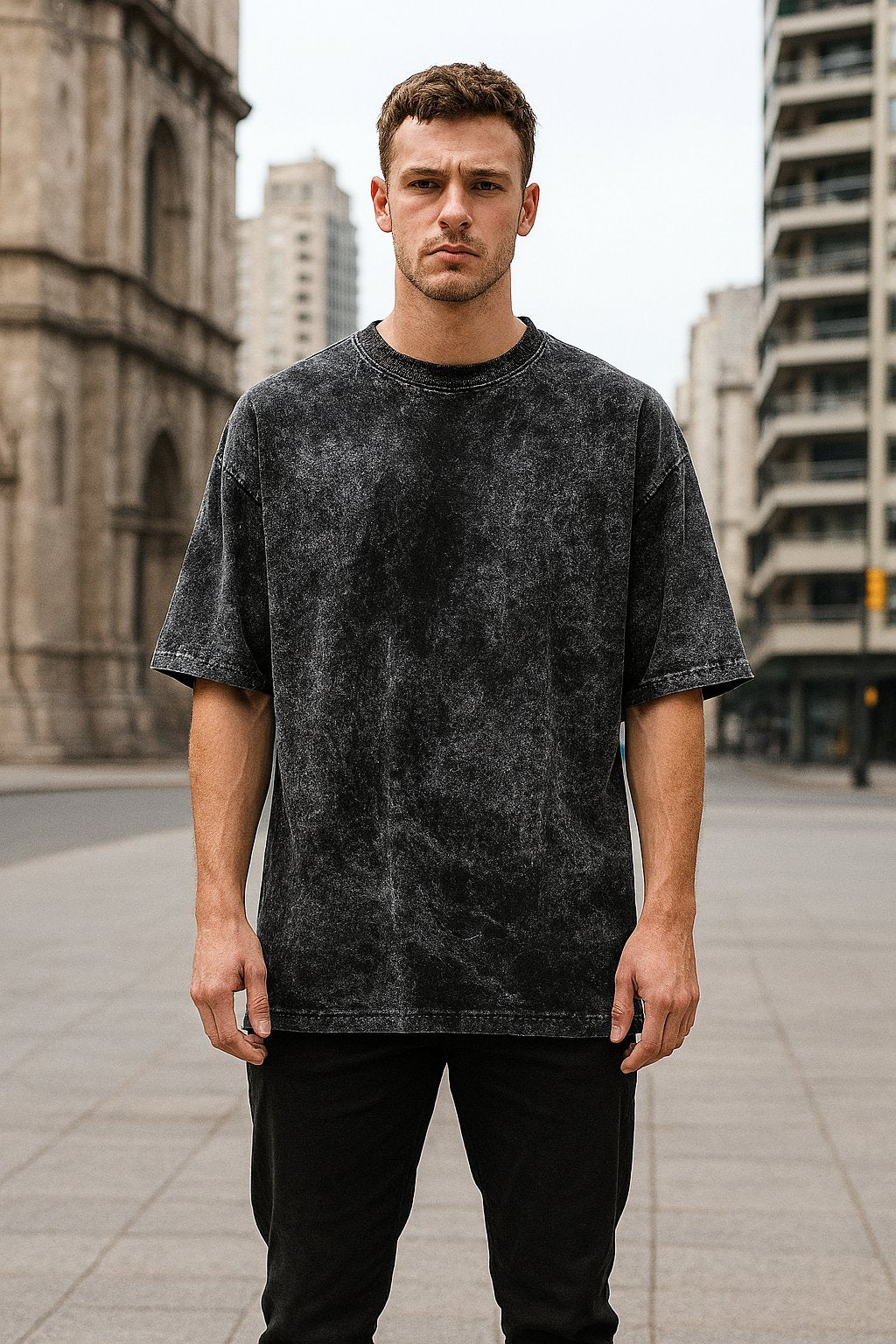 Remera Oversized Stone Washing Negra
