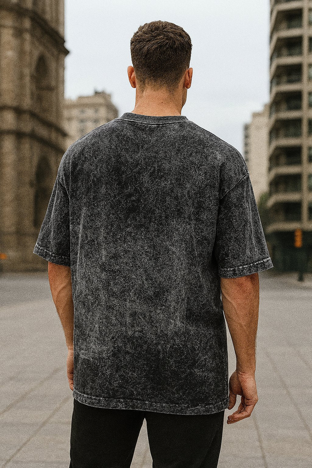 Remera Oversized Stone Washing Negra