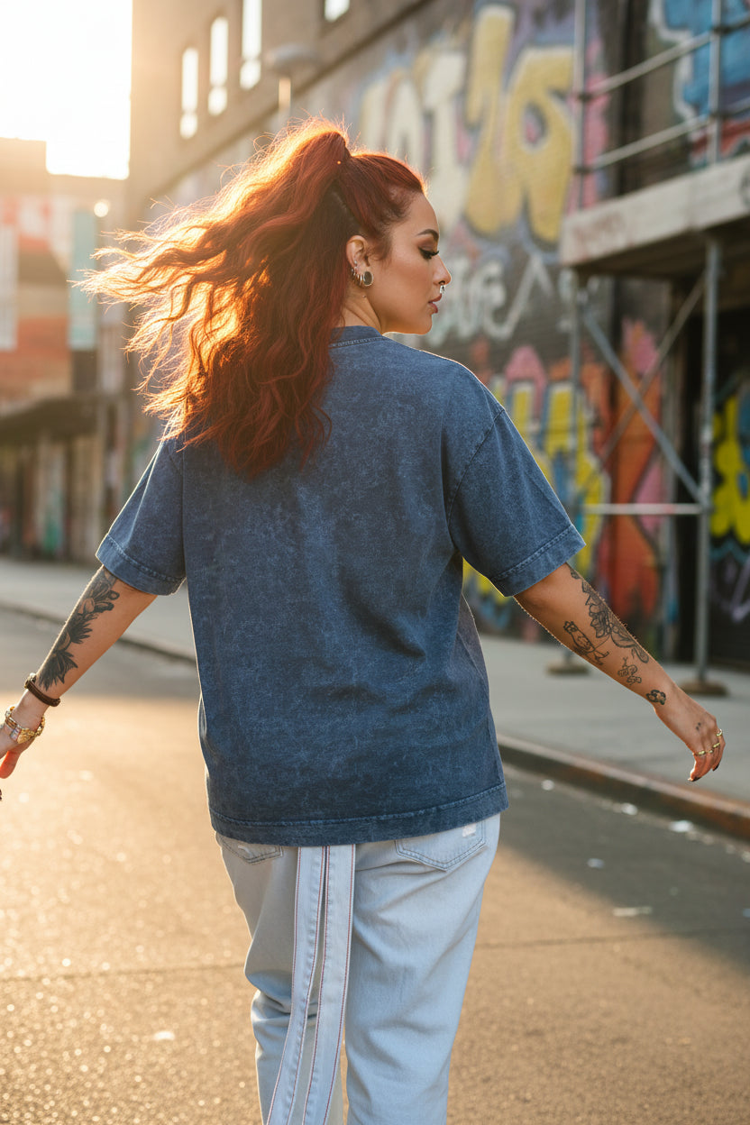 Remera Oversized Stone Wash Azul Marino