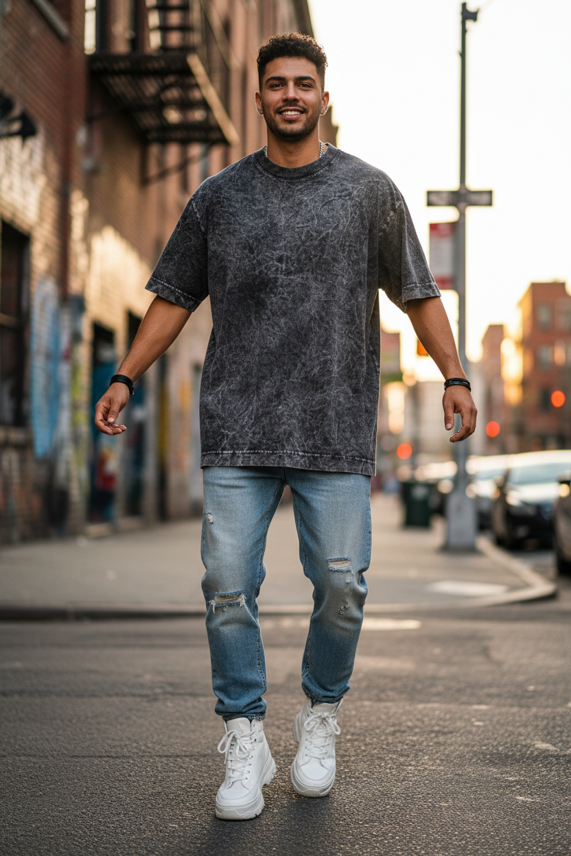 Remera Oversized Stone Wash Negra