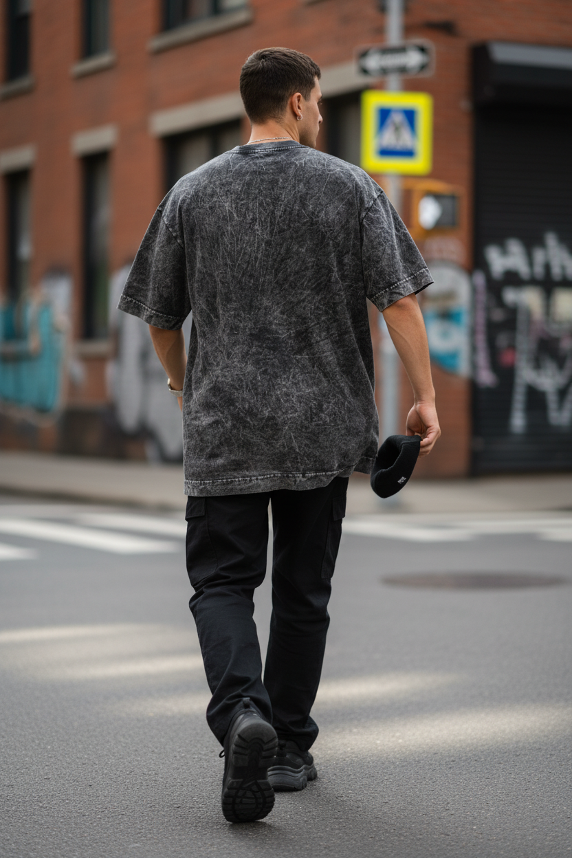 Remera Oversized Stone Wash Negra