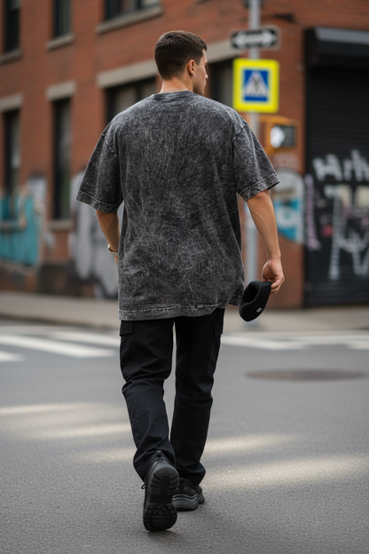 Remera Oversized Stone Wash Negra