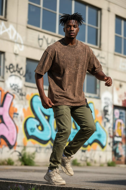 Remera Oversized Stone Wash Marrón