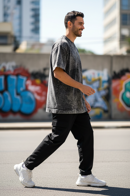 Remera Oversized Stone Wash Negra