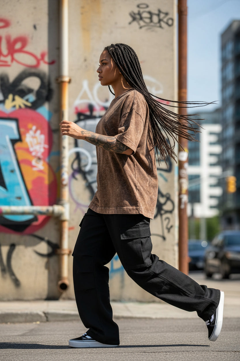Remera Oversized Stone Wash Marrón