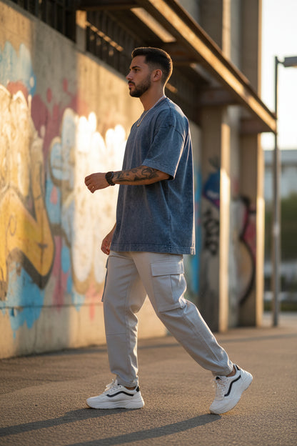 Remera Oversized Stone Wash Azul Marino