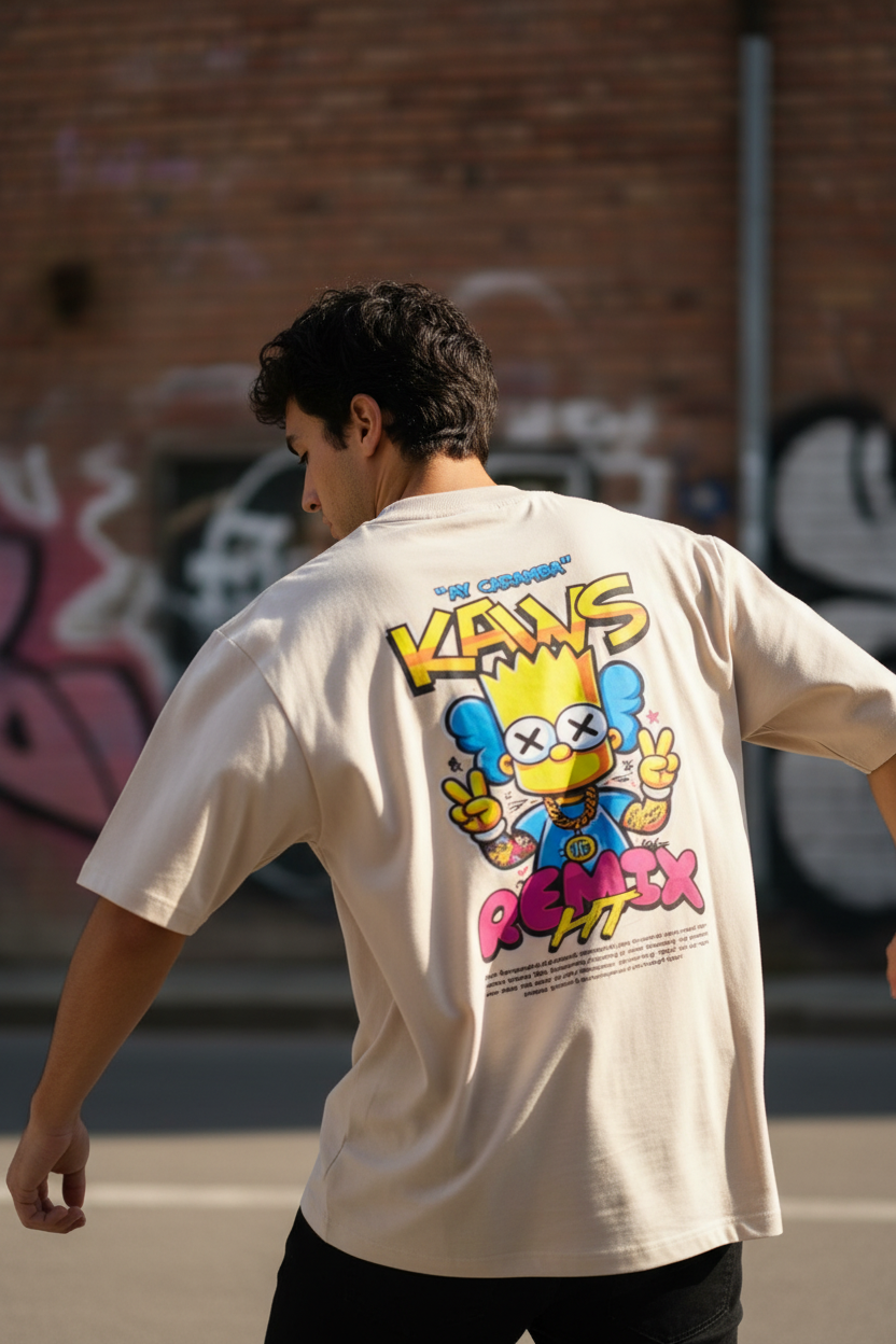 Remera Oversized Kaws Bart Remix