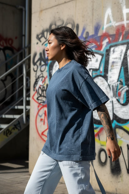 Remera Oversized Stone Wash Azul Marino