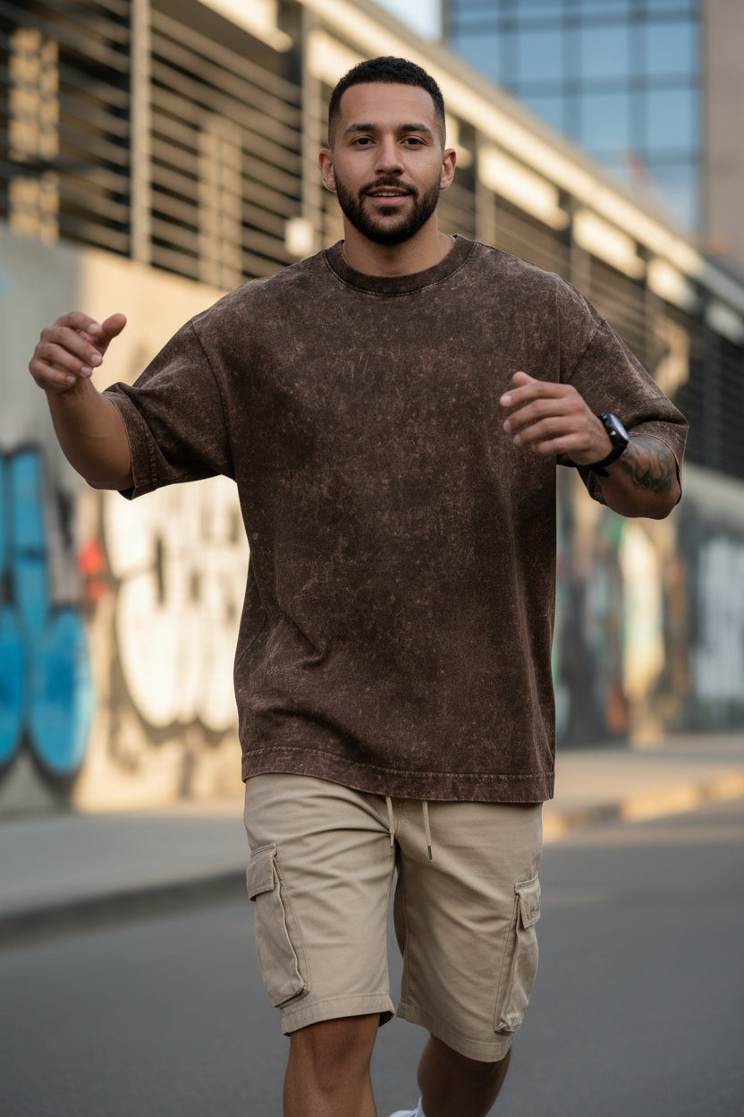 Remera Oversized Stone Wash Marrón