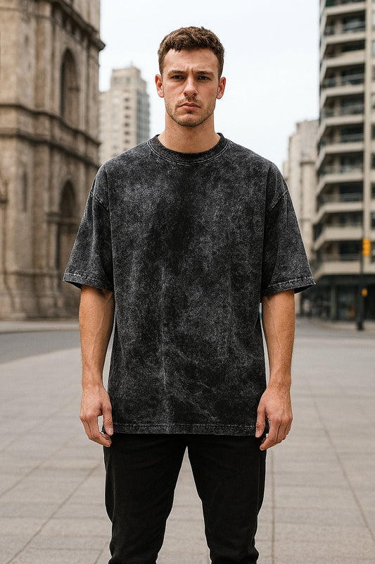 Remera Oversized Stone Washing Negra