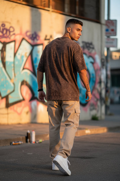 Remera Oversized Stone Wash Marrón