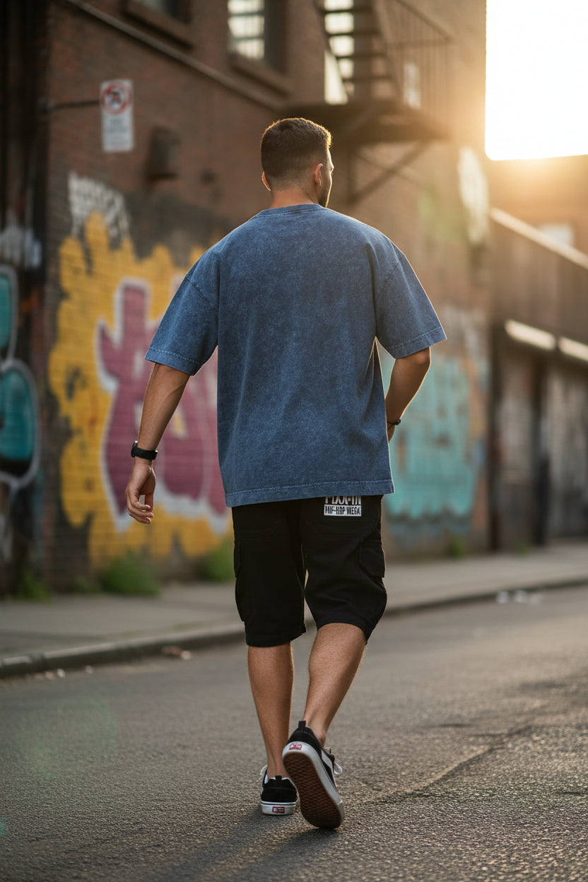Remera Oversized Stone Wash Azul Marino