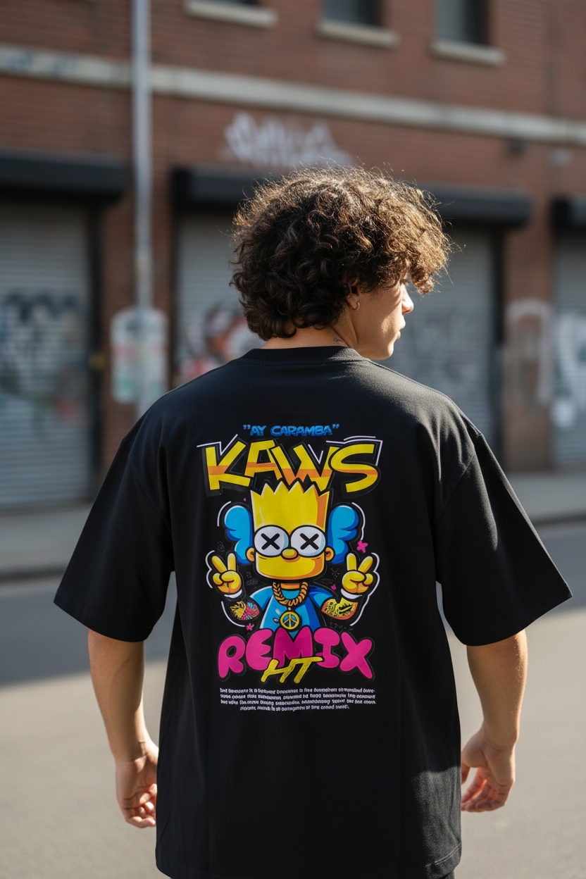Remera Oversized Kaws Bart Remix