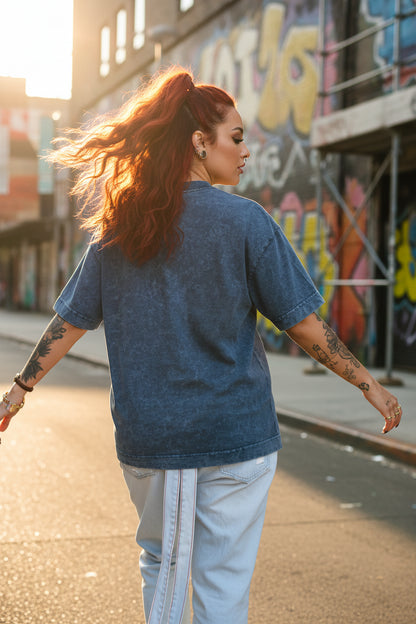 Remera Oversized Stone Wash Azul Marino