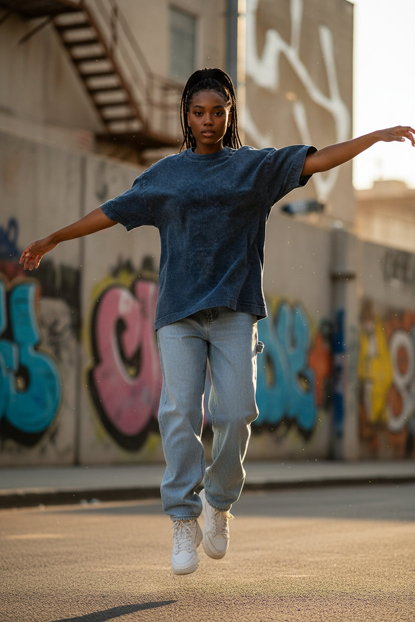 Remera Oversized Stone Wash Azul Marino