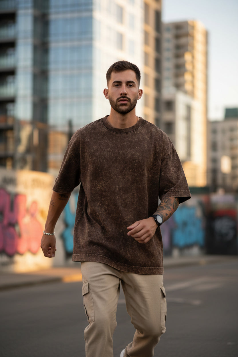 Remera Oversized Stone Wash Marrón