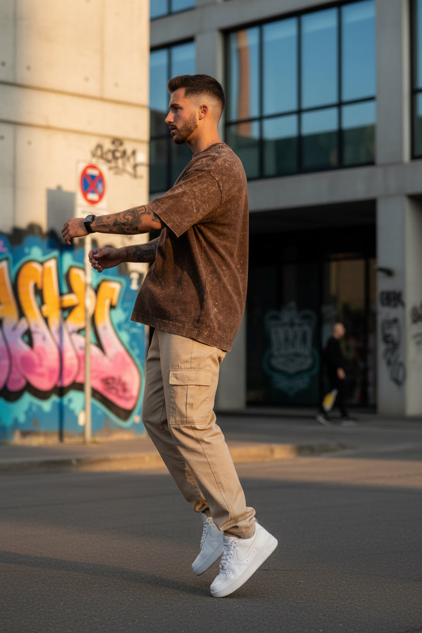 Remera Oversized Stone Wash Marrón