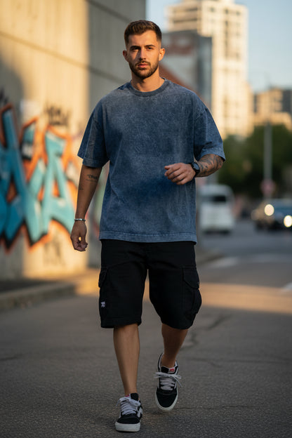 Remera Oversized Stone Wash Azul Marino