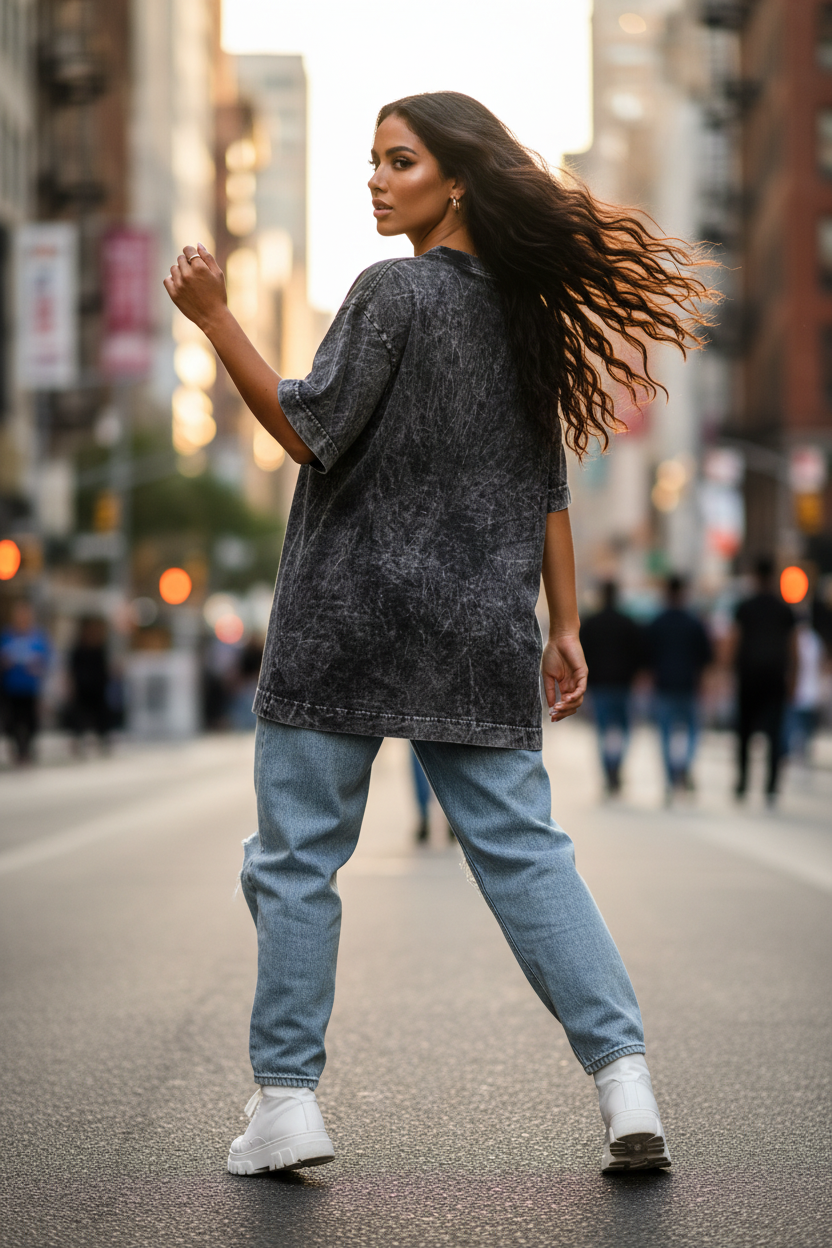 Remera Oversized Stone Wash Negra